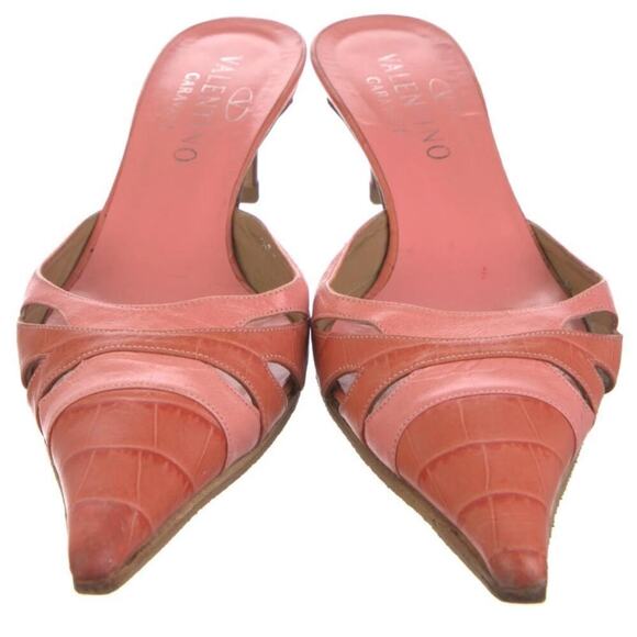Valentino Embossed Leather Kitten Heels Mule Slides Pink Rose Size 37.5 / US 7.5 - Picture 9 of 15